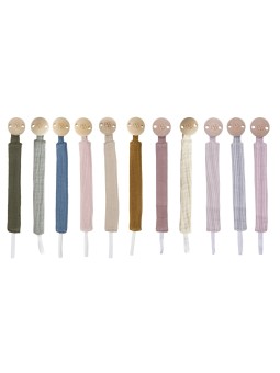 Attache sucette clip bois  tissu gaze de coton