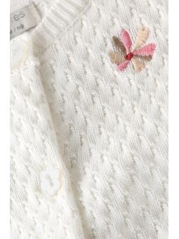 Gilet bébé Noppies en coton bio - Écru avec fleur brodée