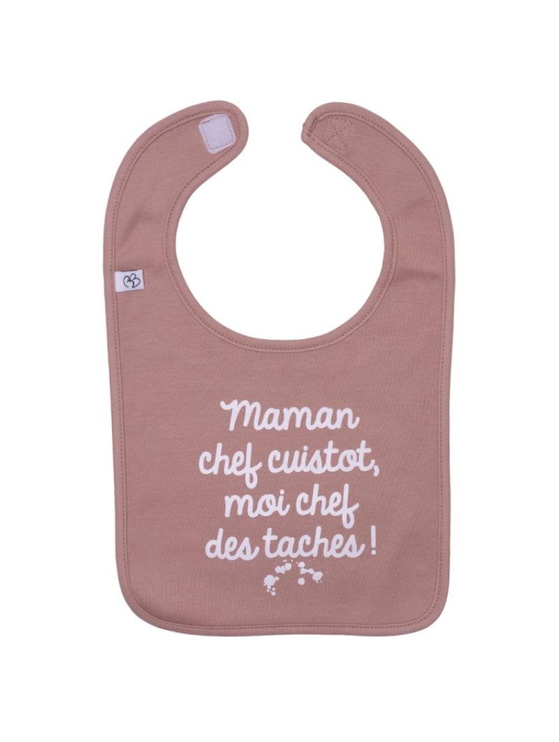 Bavoir en coton "Maman chef cuistot" - Coloris Mocha