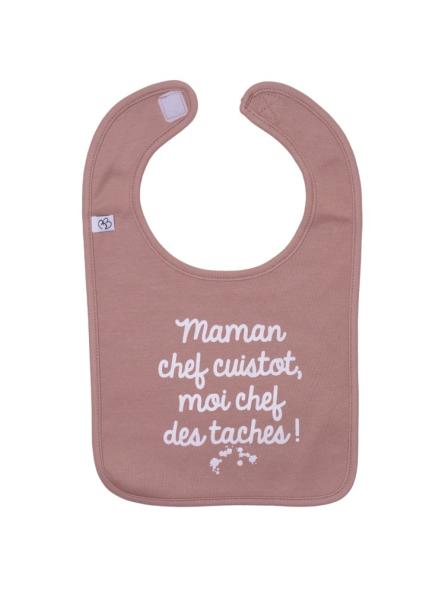 Bavoir en coton "Maman chef cuistot" - Coloris Mocha