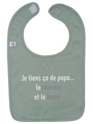 Bavoir en coton "Je tiens &ccedil;a de papa" - Vert de gris