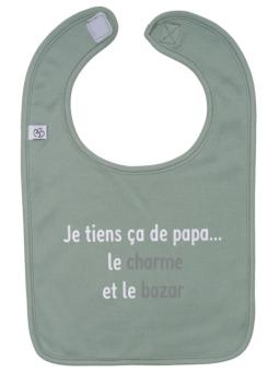 Bavoir en coton "Je tiens ça de papa" - Vert de gris