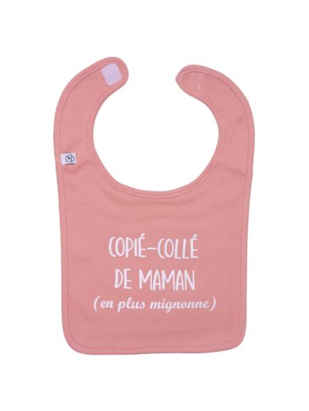 Bavoir en coton "Copié-collé de Maman" - Rose thé