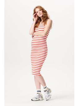 Robe Moulante de Grossesse Rayée - Orange & Blanc