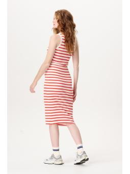 Robe Moulante de Grossesse Rayée - Orange & Blanc