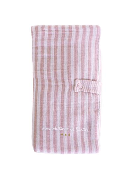 Protège-livret de famille en gaze de coton rayée 