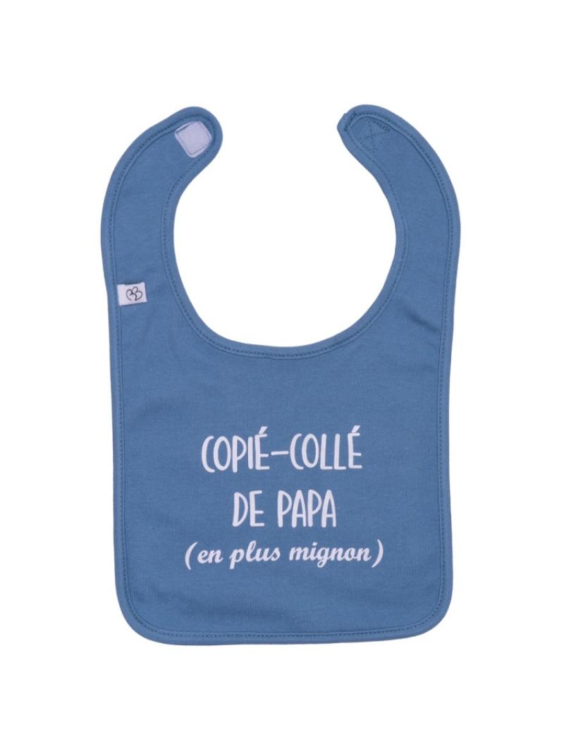 Bavoir en coton "Copié-collé de Papa" - Pierre bleue