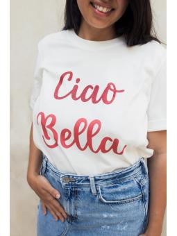 T-shirt d'allaitement Ciao Bella – Blanc et terracotta pour une maman rayonnante