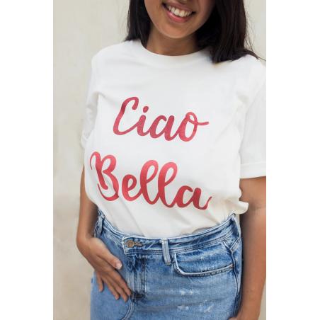 T-shirt d'allaitement Ciao Bella – Blanc et terracotta pour une maman rayonnante