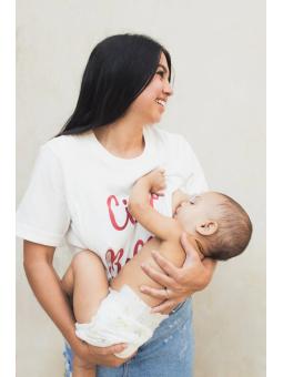 T-shirt d'allaitement Ciao Bella – Blanc et terracotta pour une maman rayonnante