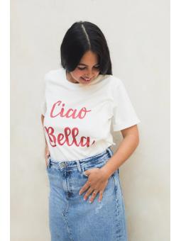 T-shirt d'allaitement Ciao Bella – Blanc et terracotta pour une maman rayonnante