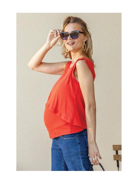 Débardeur de Grossesse et Allaitement Maya Tomato - Maille Côtelée