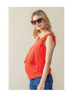 Débardeur de Grossesse et Allaitement Maya Tomato - Maille Côtelée