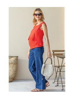 Débardeur de Grossesse et Allaitement Maya Tomato - Maille Côtelée