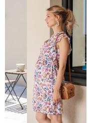 Robe de Grossesse & Allaitement "Flo Maya" - &Eacute;clat Floral & Lurex Rose