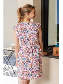 Robe de Grossesse & Allaitement "Flo Maya" - Éclat Floral & Lurex Rose