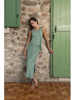 Robe maternité rayée Attesa – Coupe féminine avec nœud côté bleu ou vert