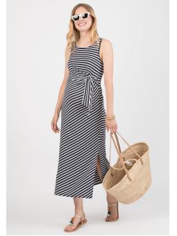 Robe maternité rayée Attesa – Coupe féminine avec nœud côté bleu ou vert