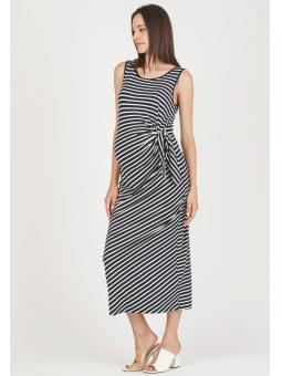 Robe maternité rayée Attesa – Coupe féminine avec nœud côté bleu ou vert