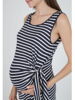Robe maternité rayée Attesa – Coupe féminine avec nœud côté bleu ou vert