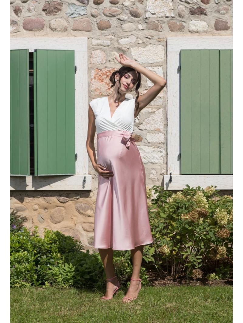 Robe de maternité et allaitement Diletta Attesa – Élégance fluide bleu marine ou rose pâle