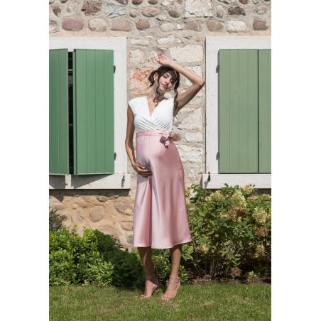 Robe de maternité et allaitement Diletta Attesa – Élégance fluide bleu marine ou rose pâle