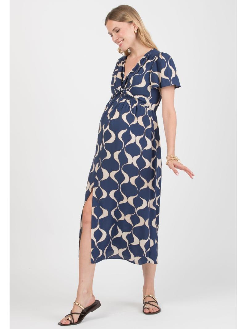 Robe grossesse & allaitement imprimée en viscose bleu – RAYA