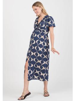 Robe grossesse & allaitement imprimée en viscose bleu – RAYA