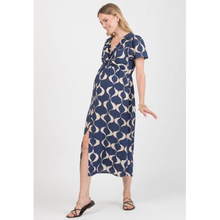 Robe grossesse & allaitement imprimée en viscose bleu – RAYA