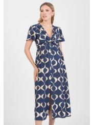 Robe grossesse & allaitement imprim&eacute;e en viscose bleu &ndash; RAYA