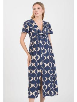 Robe grossesse & allaitement imprimée en viscose bleu – RAYA