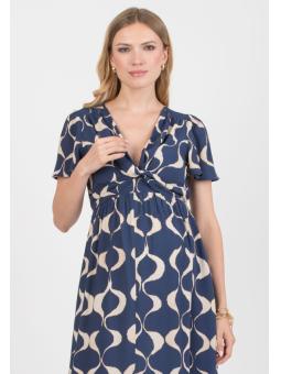 Robe grossesse & allaitement imprimée en viscose bleu – RAYA