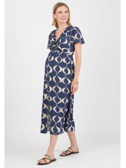 Robe grossesse & allaitement imprimée en viscose bleu – RAYA
