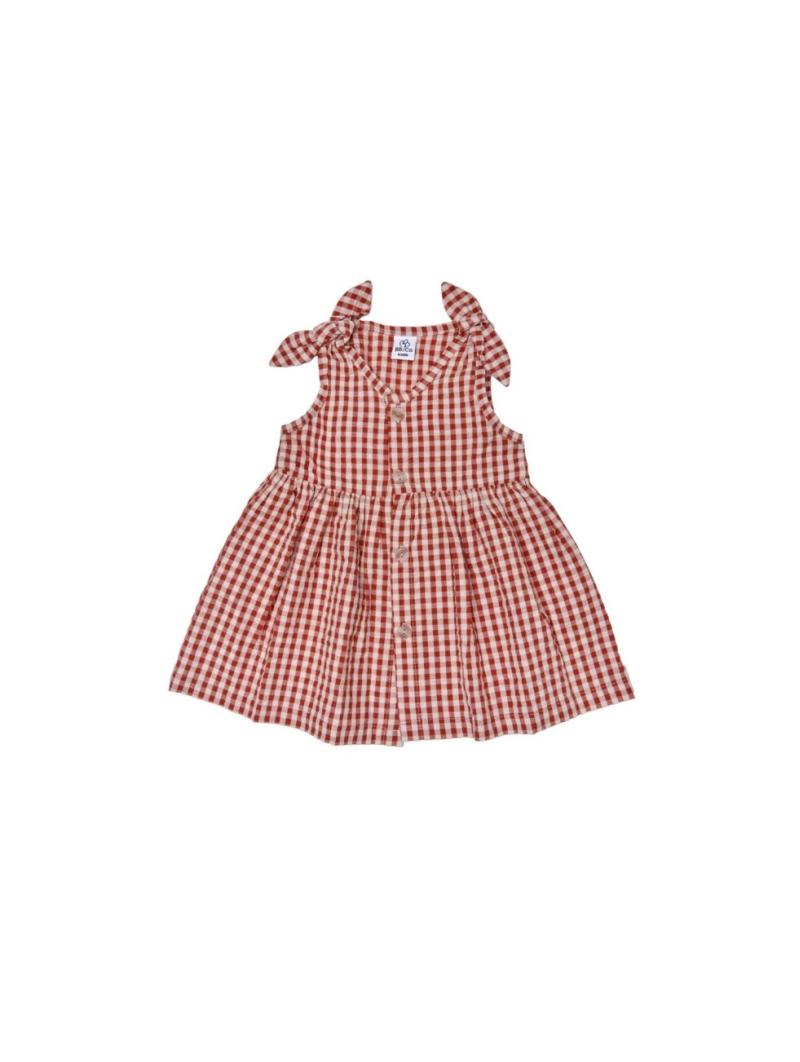 Robe Évasée Vichy - Tenue d'Été à Nœuds pour Petite Fille
