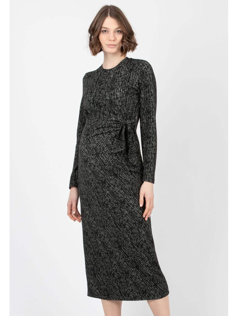 Robe de Grossesse "Karen" en Maille Milano – Longueur Midi et Nœud Élégant