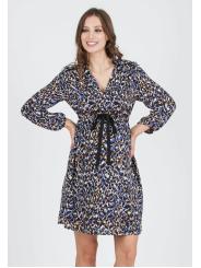 Robe de Grossesse "Madison" en Cr&ecirc;pe &ndash; Imprim&eacute; Animalier et Taille Couliss&eacute;e