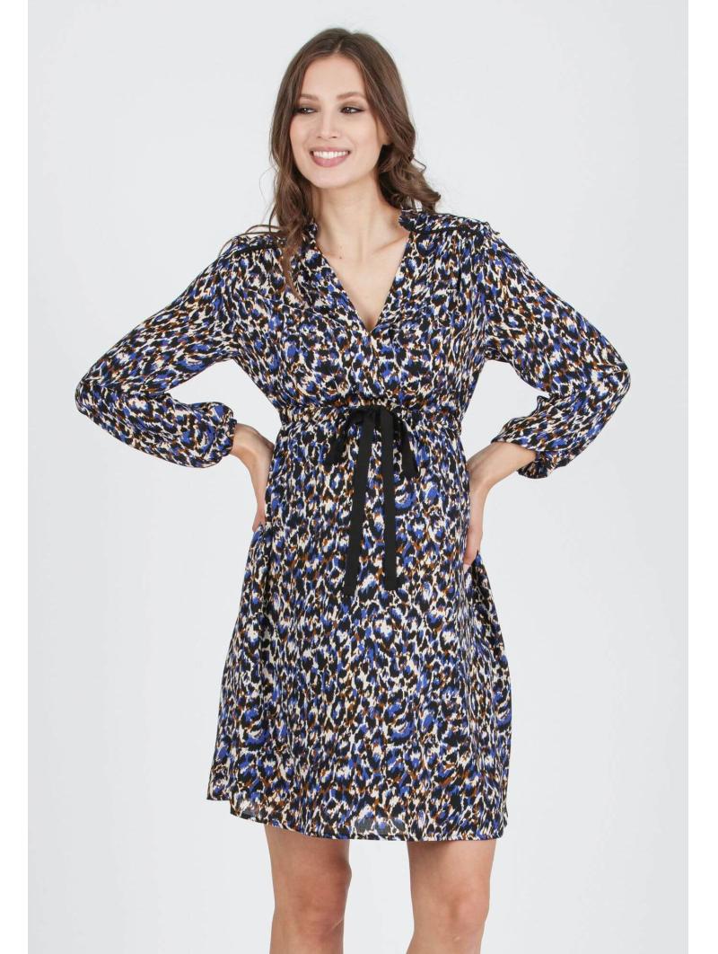 Robe de Grossesse "Madison" en Crêpe – Imprimé Animalier et Taille Coulissée