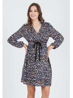 Robe de Grossesse "Madison" en Crêpe – Imprimé Animalier et Taille Coulissée