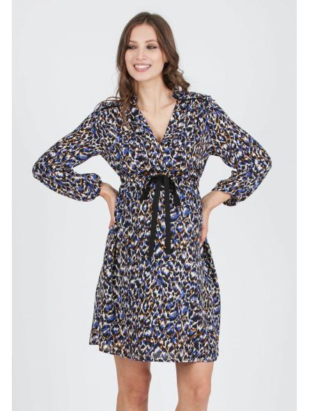 Robe de Grossesse "Madison" en Crêpe – Imprimé Animalier et Taille Coulissée