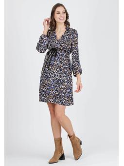 Robe de Grossesse "Madison" en Crêpe – Imprimé Animalier et Taille Coulissée