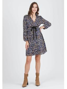 Robe de Grossesse "Madison" en Crêpe – Imprimé Animalier et Taille Coulissée