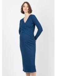 Robe de Grossesse et d'Allaitement "Adele" en Maille C&ocirc;tel&eacute;e &ndash; Coupe Cache-C&oelig;ur
