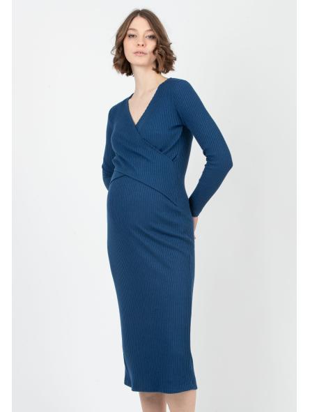 Robe de Grossesse et d'Allaitement "Adele" en Maille Côtelée – Coupe Cache-Cœur