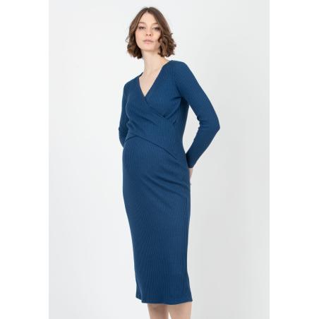 Robe de Grossesse et d'Allaitement "Adele" en Maille Côtelée – Coupe Cache-Cœur