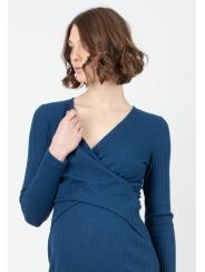 Robe de Grossesse et d'Allaitement "Adele" en Maille C&ocirc;tel&eacute;e &ndash; Coupe Cache-C&oelig;ur