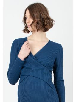 Robe de Grossesse et d'Allaitement "Adele" en Maille Côtelée – Coupe Cache-Cœur