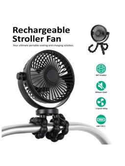 Ventilateur Rechargeable pour Poussette Noir – Fraîcheur Nomade pour Bébé