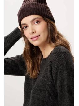 Pull Court / Crop d'Allaitement en Maille Côtelée – Col Rond