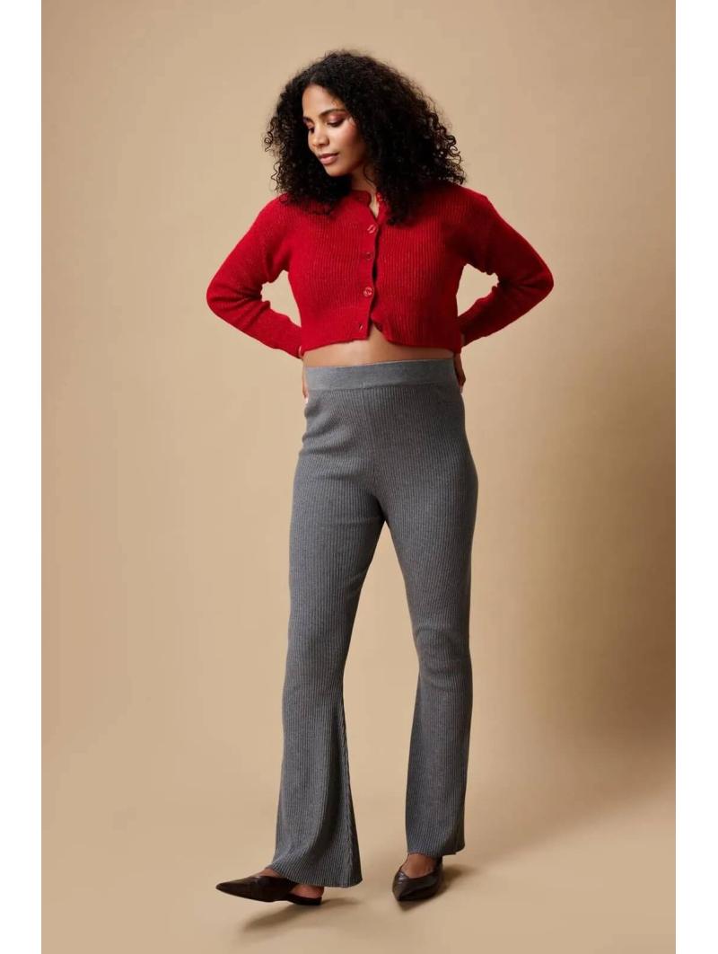 Pantalon Évasé de Grossesse en Maille Côtelée – Taille Haute