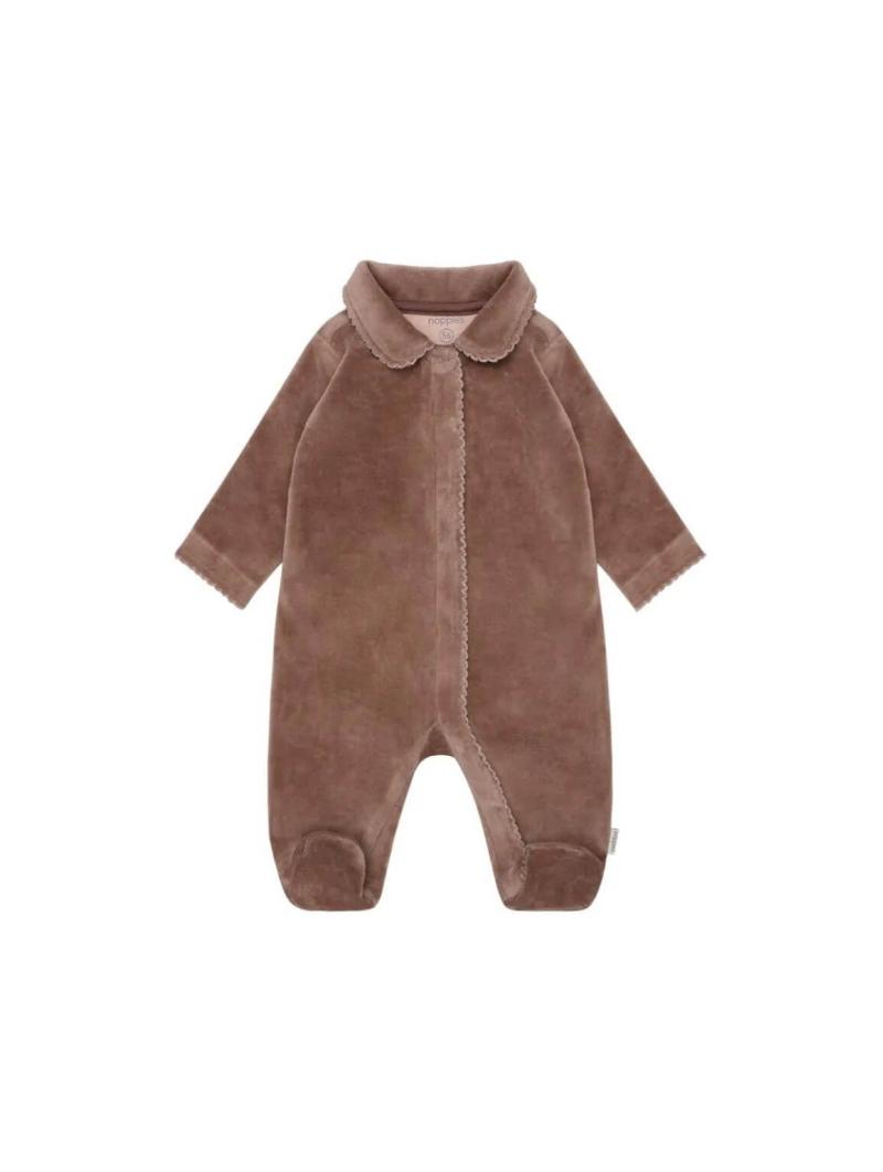 Pyjama Mauve en Velours avec Pieds "Antler" – Coton Biologique